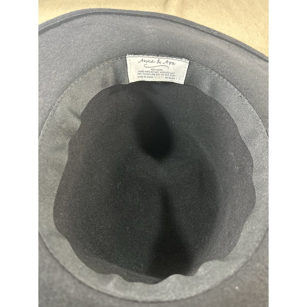 Anna & Ava Black 100% Wool Wide Brim Hat Satin Ribbon Womens Boho - Picture 8 of 9